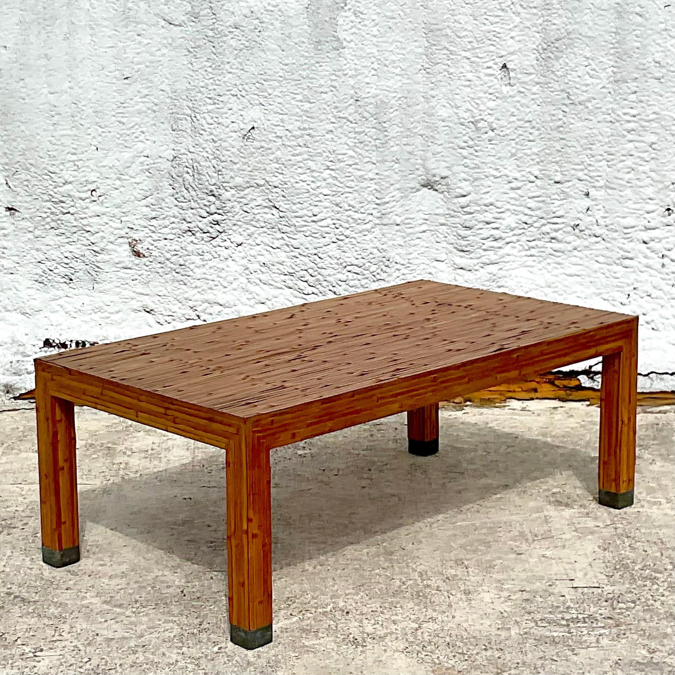 Late 20th Century Vintage Coastal Split Bamboo Coffee Table In Good Condition For Sale In west palm beach, FL