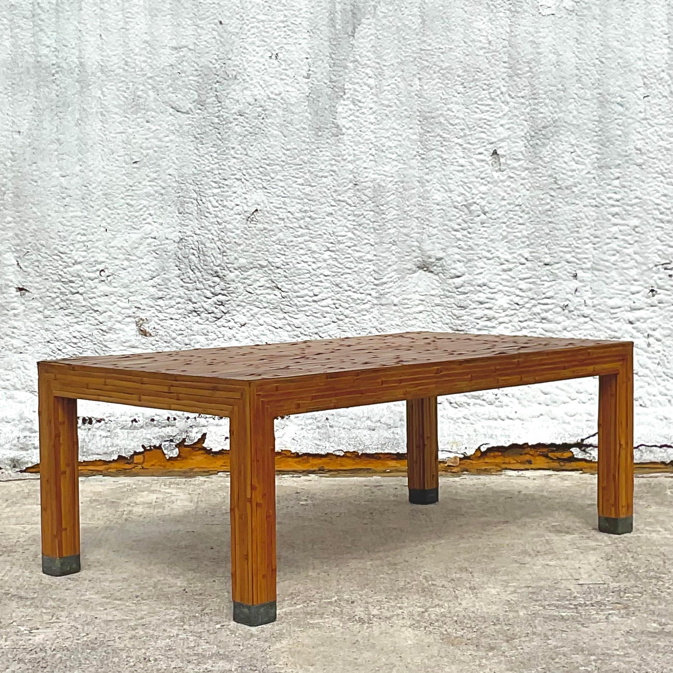 Late 20th Century Vintage Coastal Split Bamboo Coffee Table For Sale 4