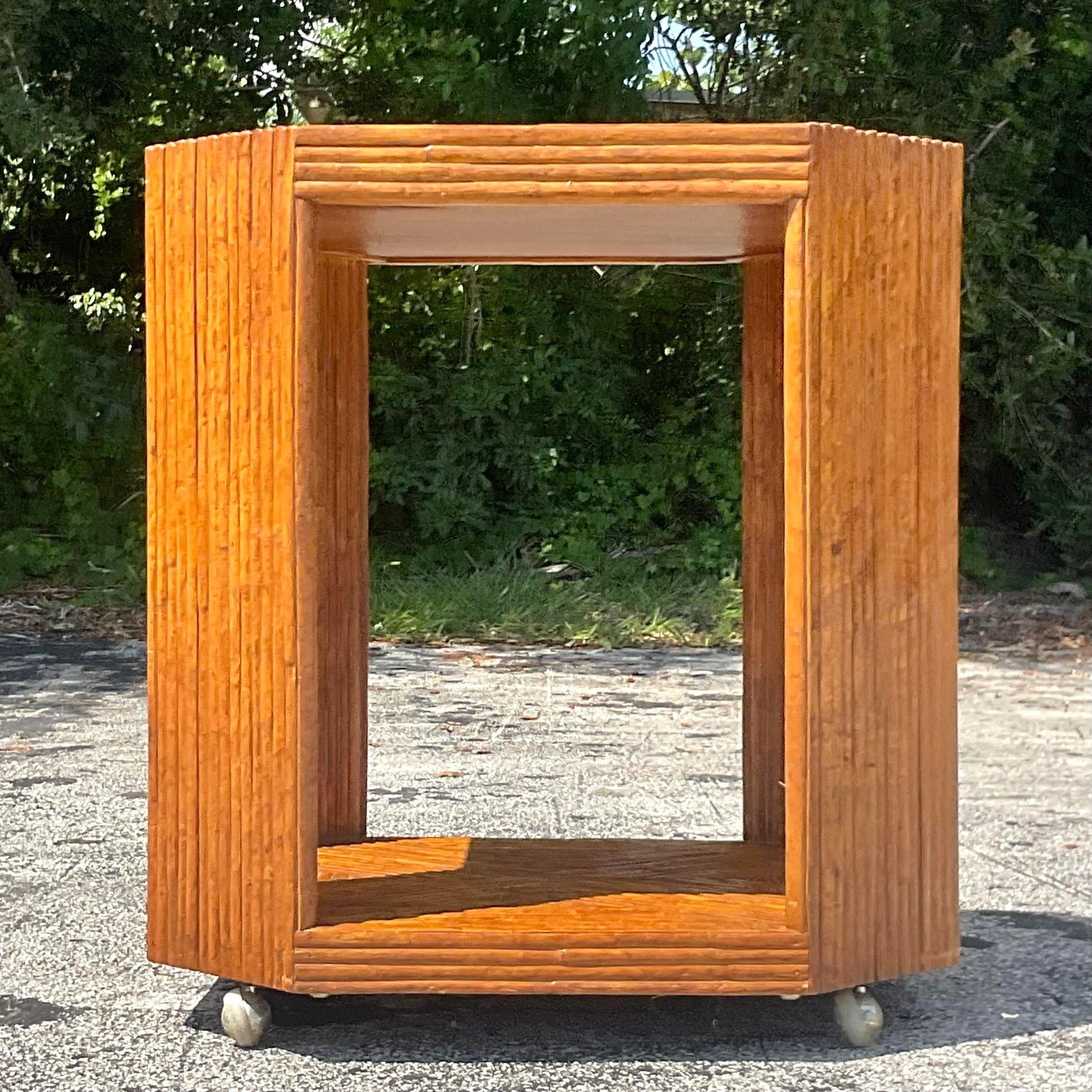 Late 20th Century Vintage Coastal Split Reed Bar Cart For Sale 1