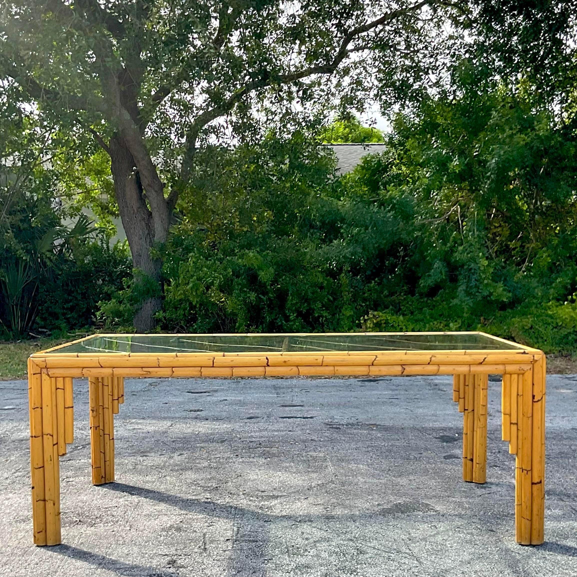 Late 20th Century Vintage Coastal Stacked Bamboo Dining Table In Good Condition In west palm beach, FL