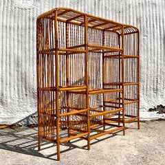 Late 20th Century Vintage Coastal Stick Rattan Waterfall Etagere