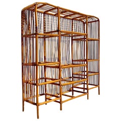 Late 20th Century Vintage Coastal Stick Rattan Waterfall Etagere