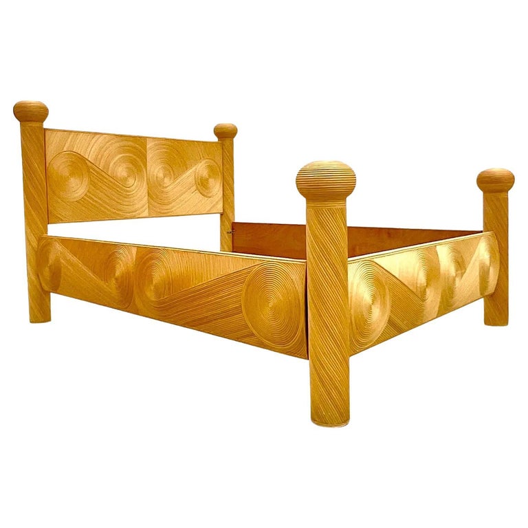 Late 20th Century Vintage Coastal Swirl Pencil Reed Queen Bed Frame For