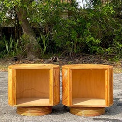 Late 20th Century Vintage Coastal Swivel Pencil Reed Nightstands - a Pair