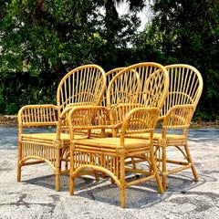 Late 20th Century Vintage Coastal Trellis Rattan Dining Table