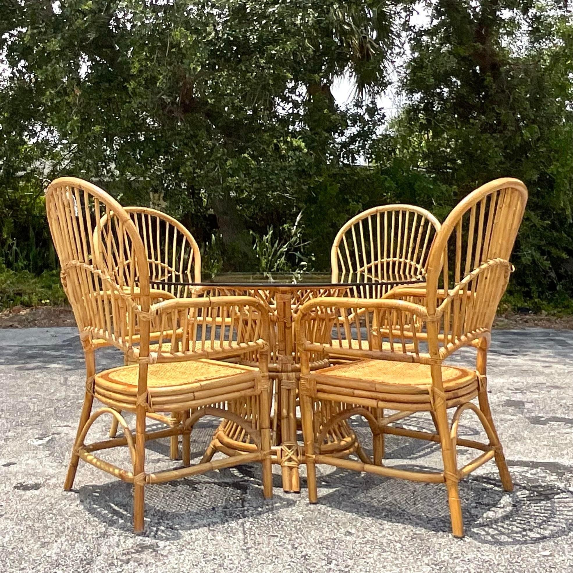 Philippine Late 20th Century Vintage Coastal Trellis Rattan Dining Table For Sale