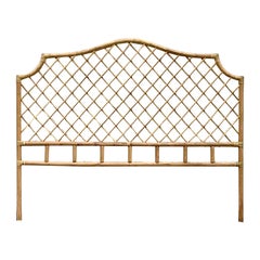 Late 20th Century Vintage Coastal Trellis Rattan Queen Headboard