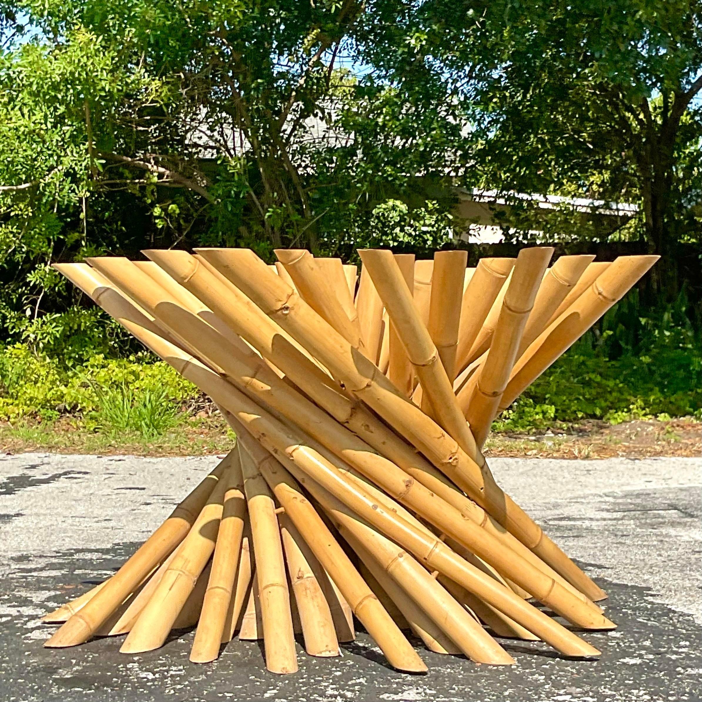Philippine Late 20th Century Vintage Coastal Twisted Bamboo Dining Table Pedestal For Sale