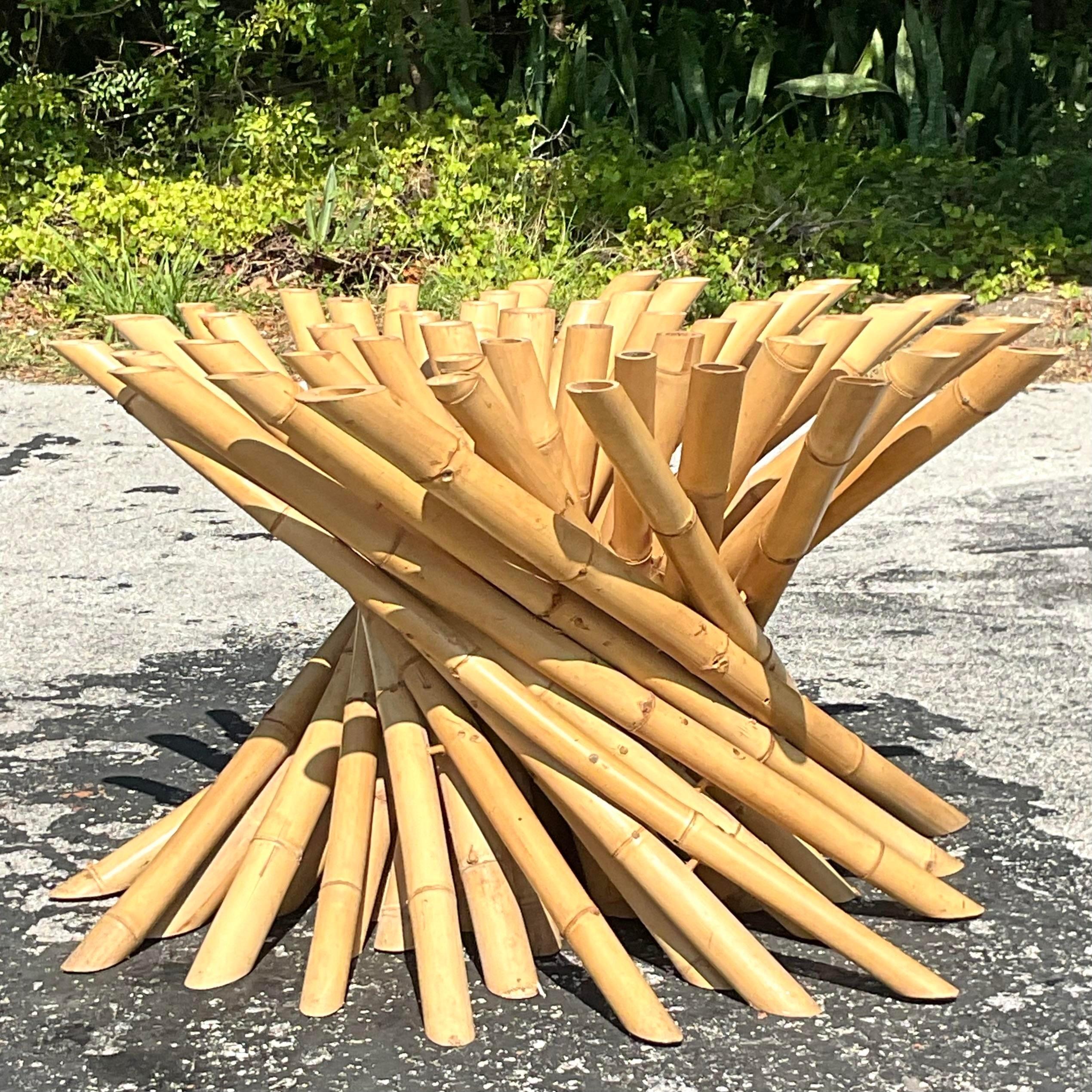 Late 20th Century Vintage Coastal Twisted Bamboo Dining Table Pedestal In Good Condition For Sale In West Palm Beach, FL
