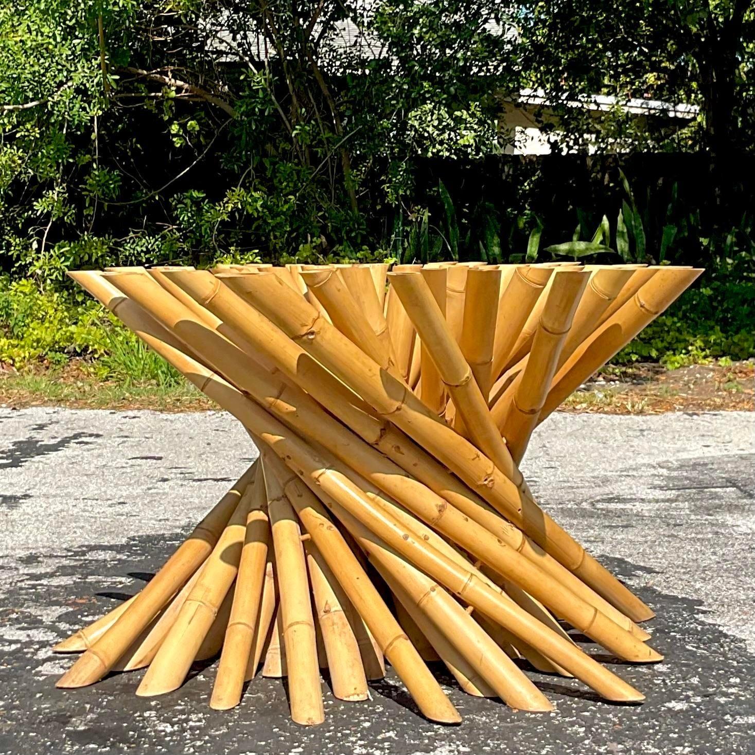 Late 20th Century Vintage Coastal Twisted Bamboo Dining Table Pedestal For Sale 1