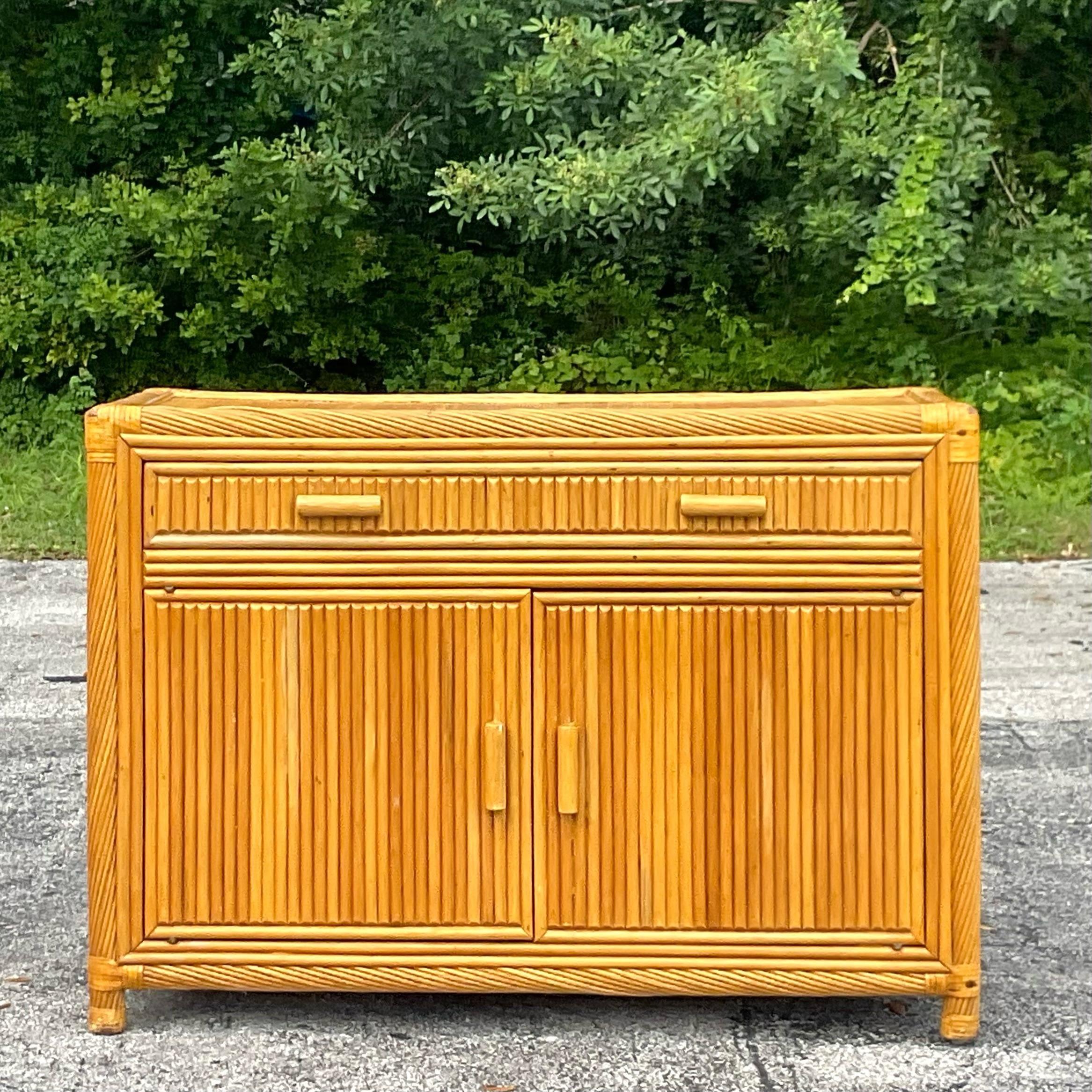Philippine Late 20th Century Vintage Coastal Twisted Pencil Reed Credenza For Sale