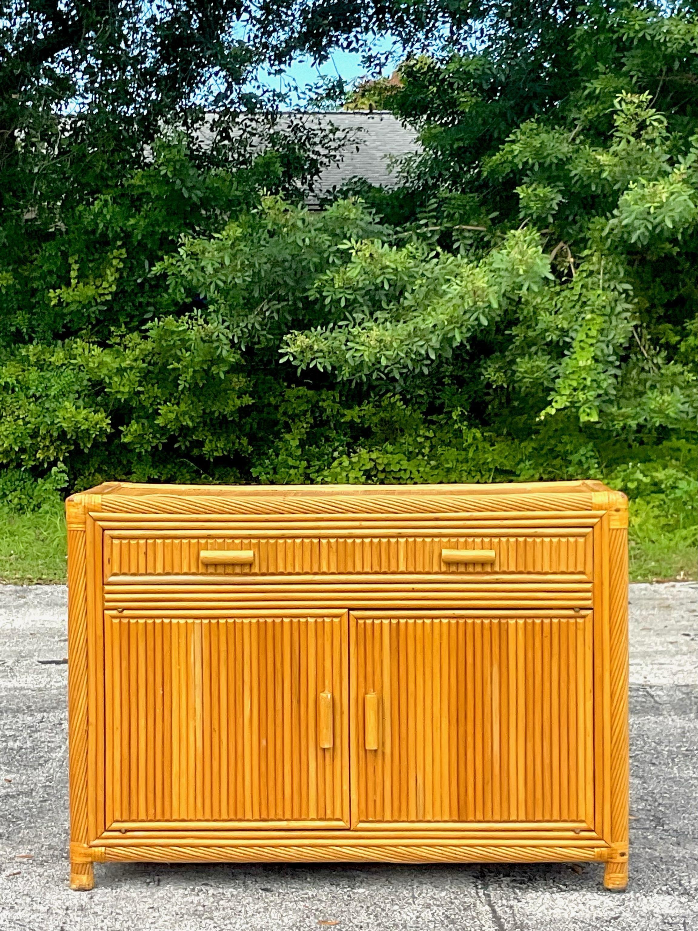 Late 20th Century Vintage Coastal Twisted Pencil Reed Credenza In Good Condition For Sale In west palm beach, FL