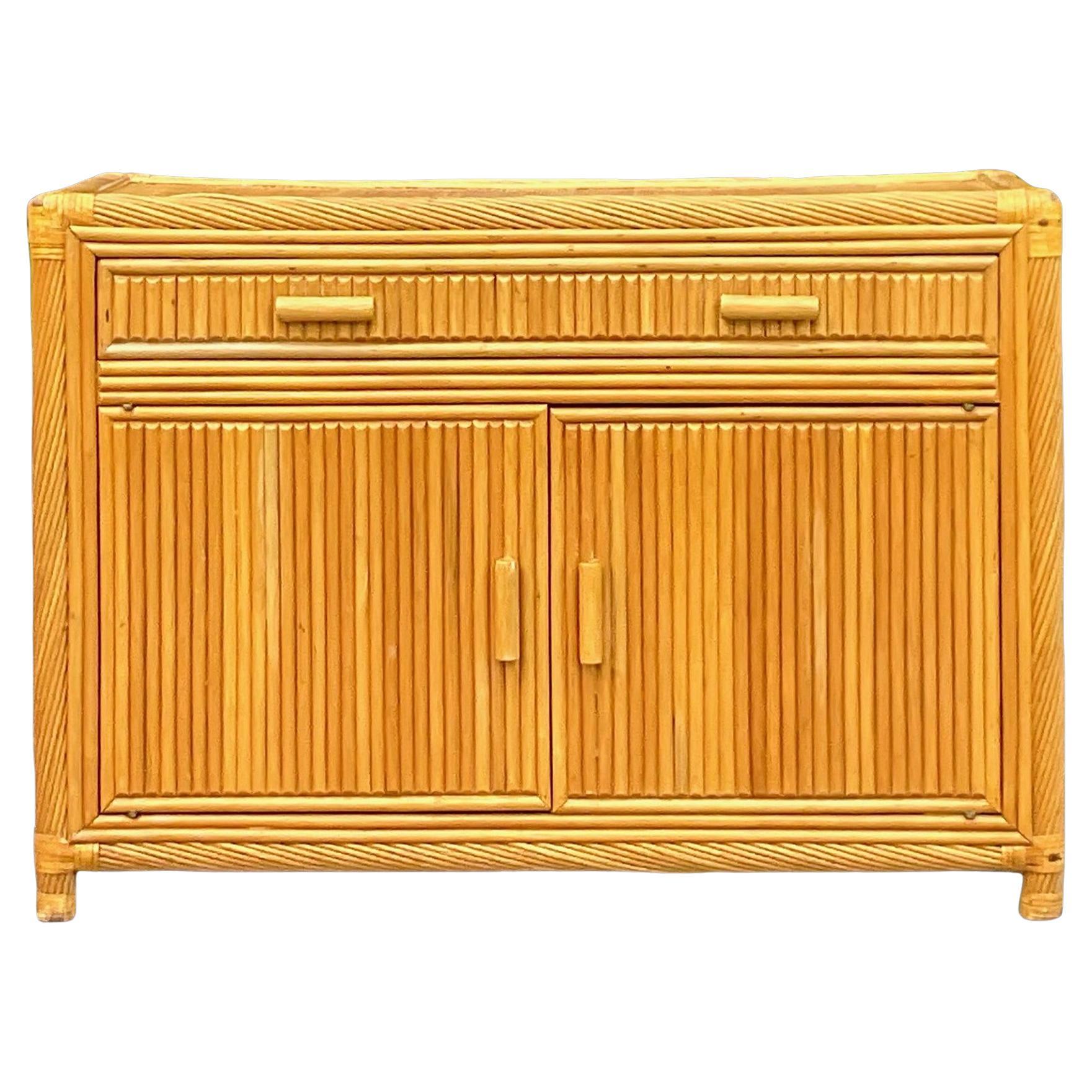 Late 20th Century Vintage Coastal Twisted Pencil Reed Credenza For Sale