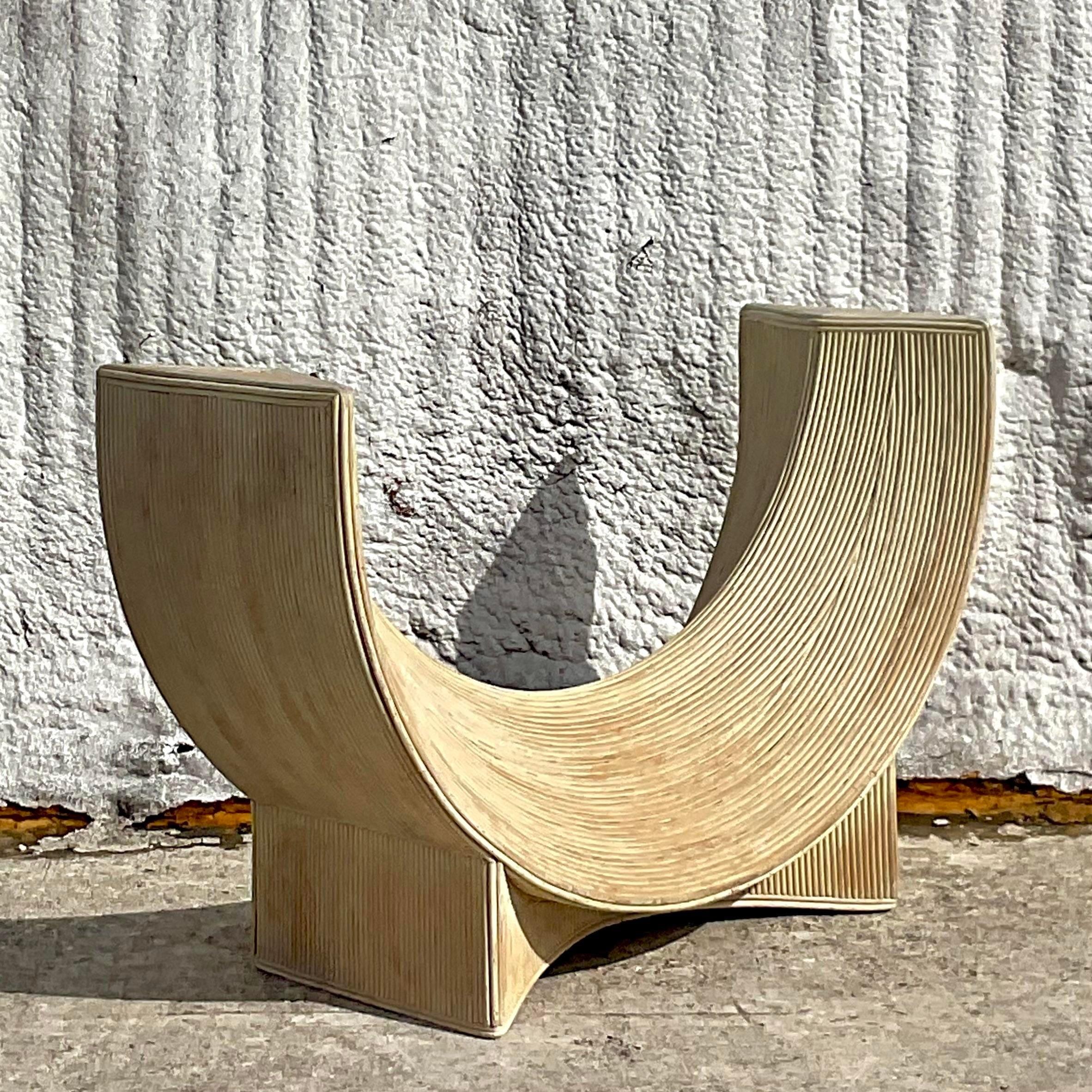 Late 20th Century Vintage Coastal Washed Pencil Reed Curule Table ...