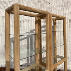 Late 20th Century Vintage Coastal Washed Pencil Reed Etagere - a Pair