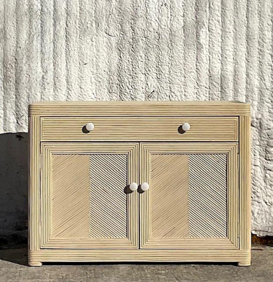 North American Late 20th Century Vintage Coastal Washed Pencil Reed Sideboard For Sale