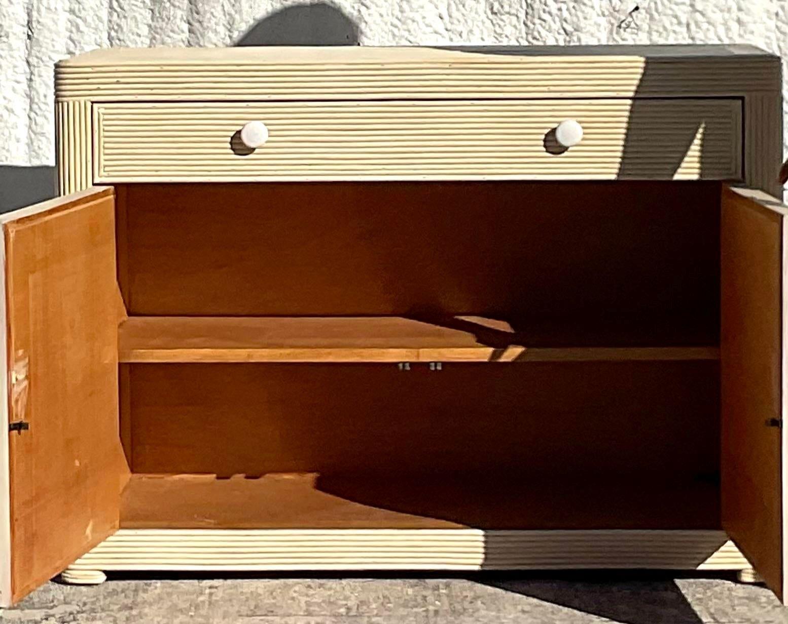 Late 20th Century Vintage Coastal Washed Pencil Reed Sideboard In Good Condition For Sale In west palm beach, FL