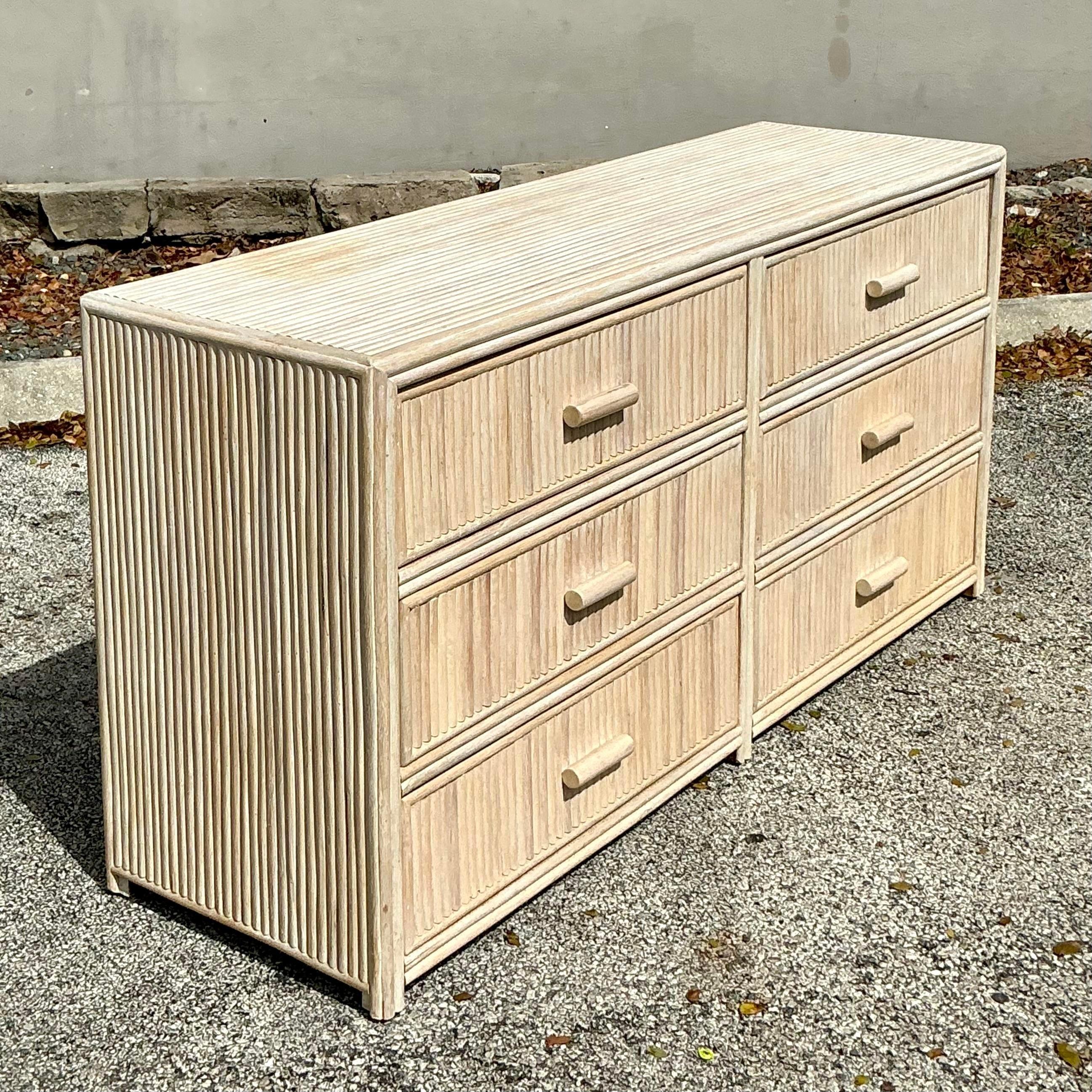 Philippine Late 20th Century Vintage Coastal Washed Pretzel Rattan Dresser For Sale