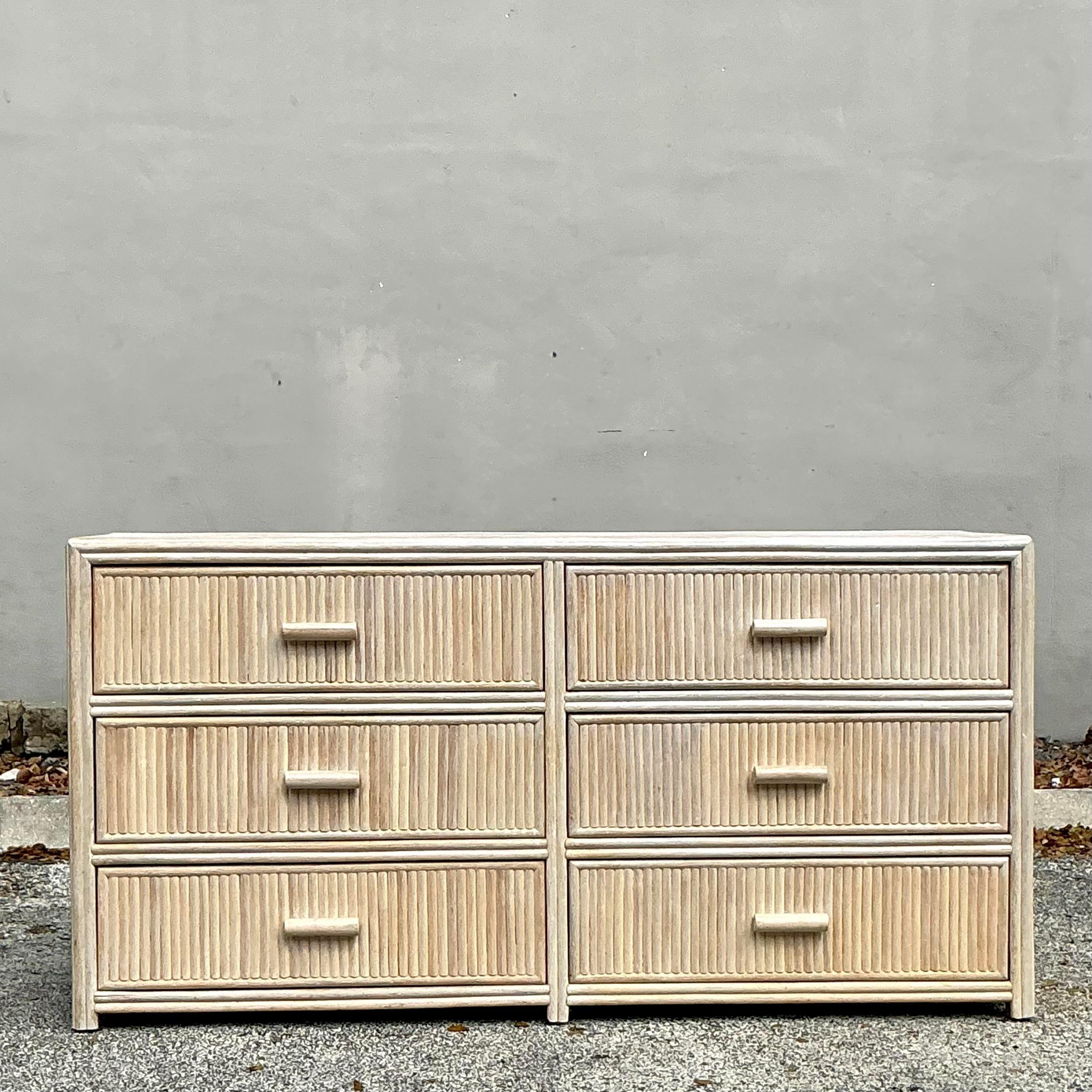 Late 20th Century Vintage Coastal Washed Pretzel Rattan Dresser In Good Condition For Sale In west palm beach, FL