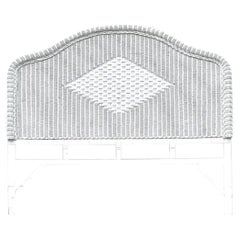 Late 20th Century Used Coastal White Woven Rattan Arched Queen Headboard