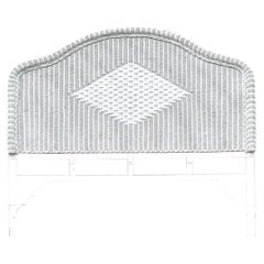 Late 20th Century Retro Coastal White Woven Rattan Arched Queen Headboard