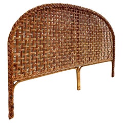 Late 20th Century Vintage Coastal Woven Rattan Arched King Headboard