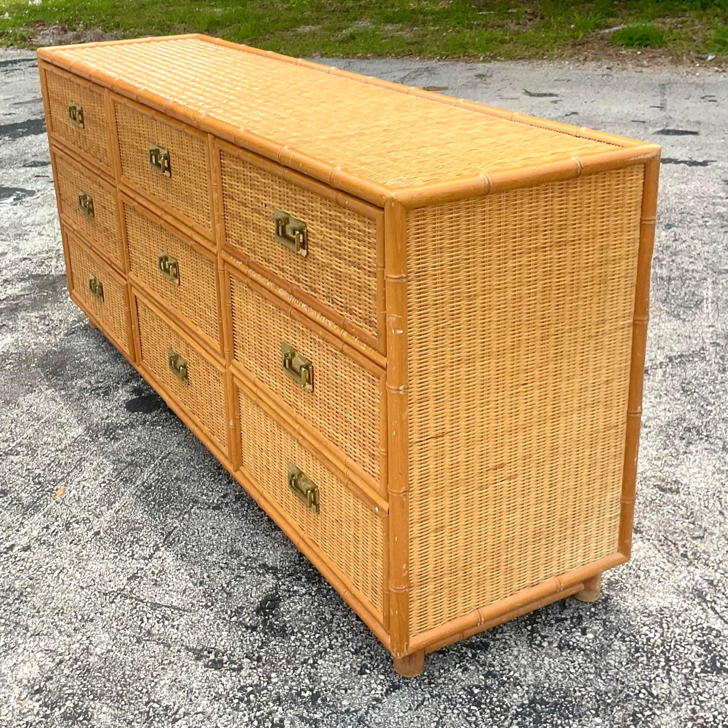 vintage rattan chest of drawers