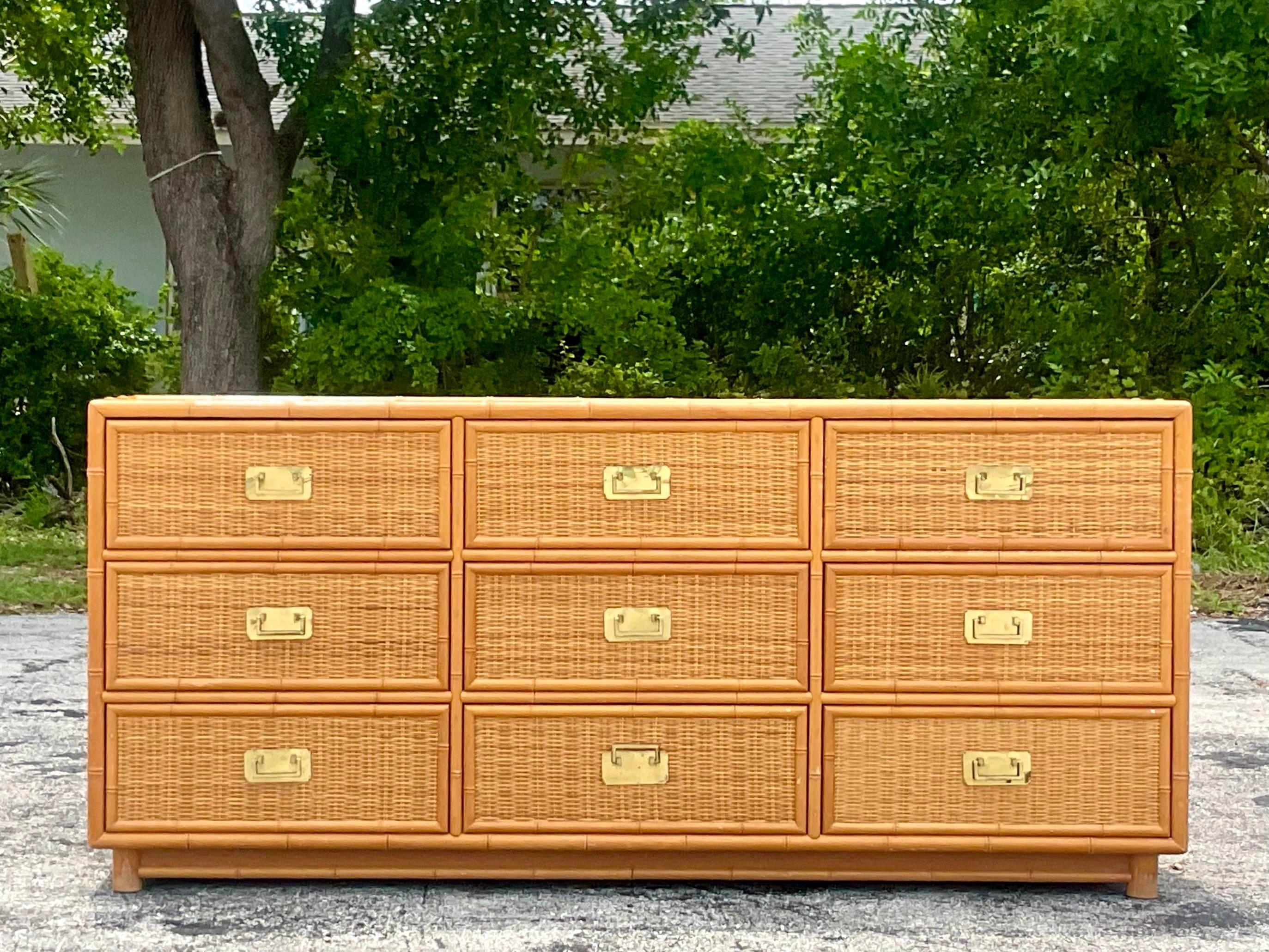 Philippine Late 20th Century Vintage Coastal Woven Rattan Campaign Style Dresser
