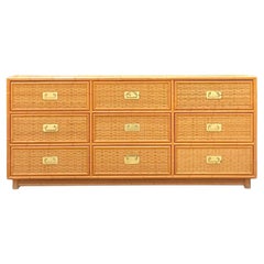 Late 20th Century Vintage Coastal Woven Rattan Campaign Style Dresser