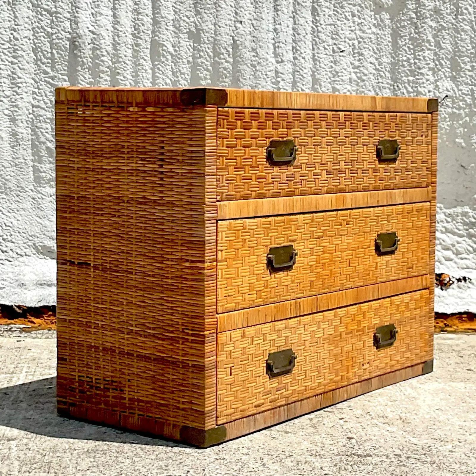 Campaign Late 20th Century Vintage Coastal Woven Rattan Chest of Drawers