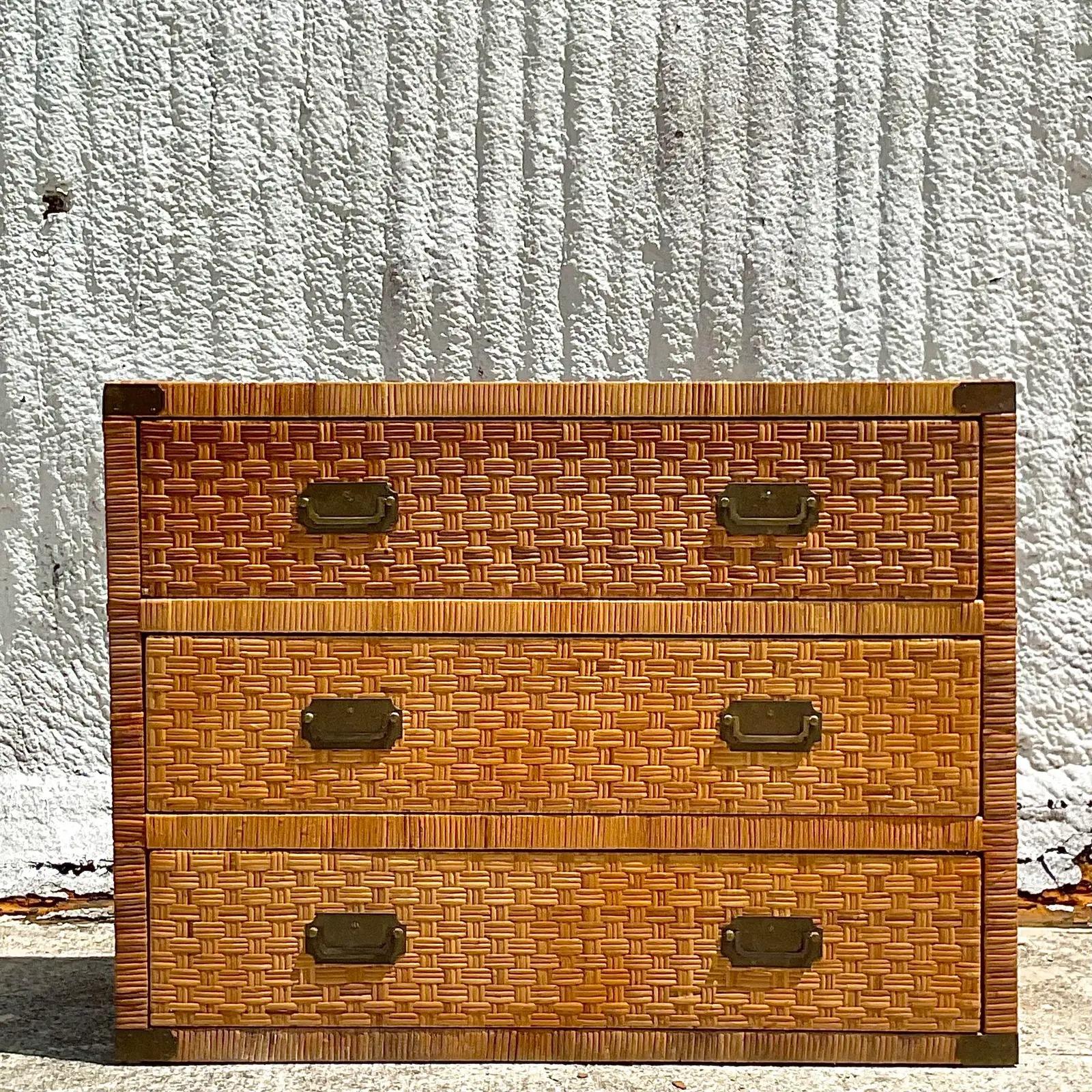 Philippine Late 20th Century Vintage Coastal Woven Rattan Chest of Drawers