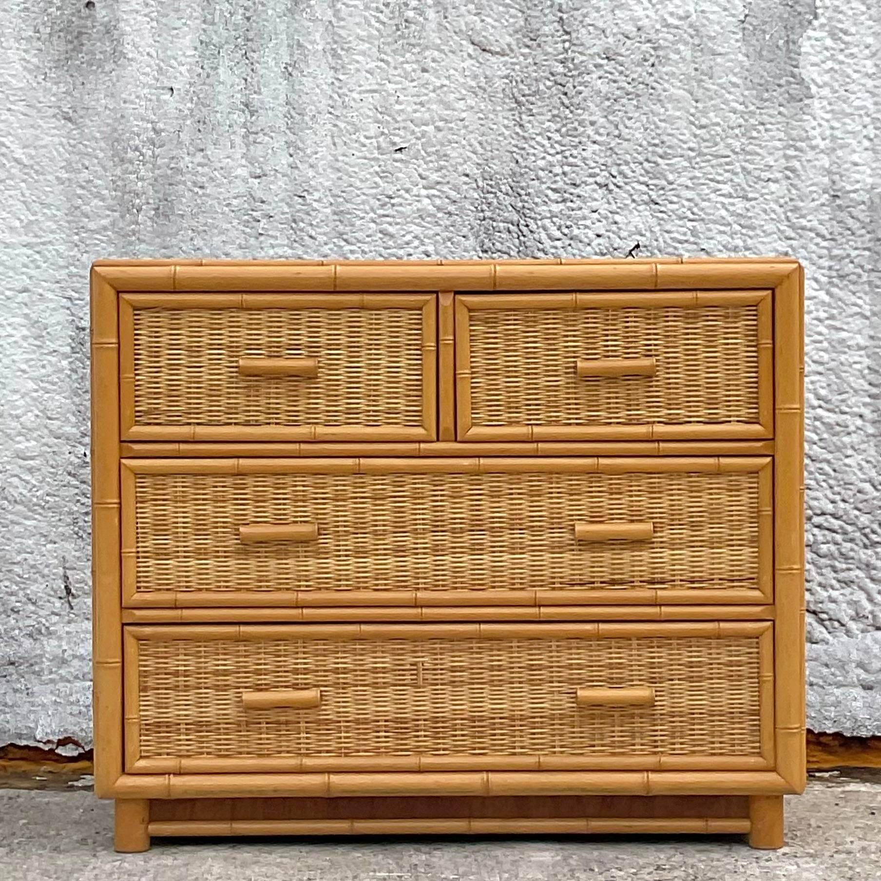 Late 20th Century Vintage Coastal Woven Rattan Chest of Drawers 2