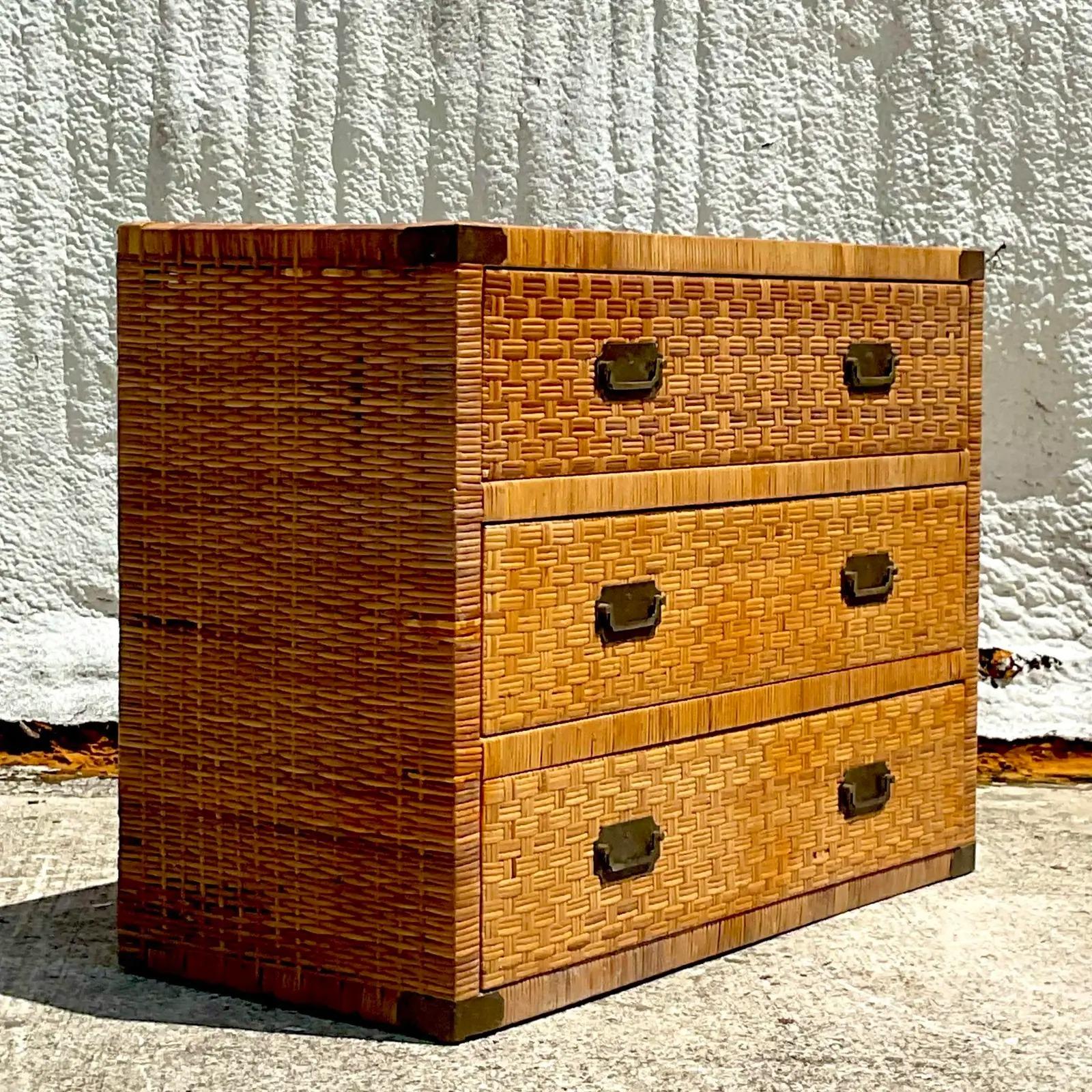 Late 20th Century Vintage Coastal Woven Rattan Chest of Drawers 1
