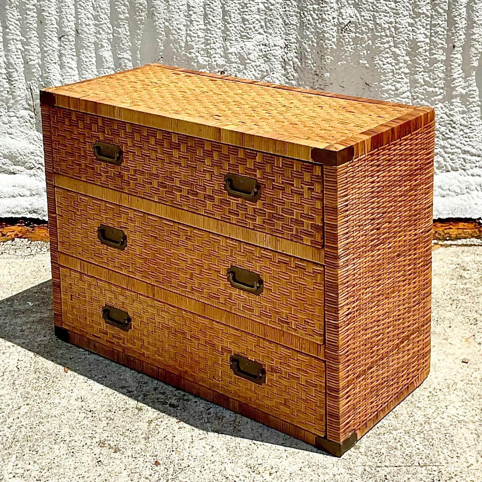 Late 20th Century Vintage Coastal Woven Rattan Chest of Drawers 2