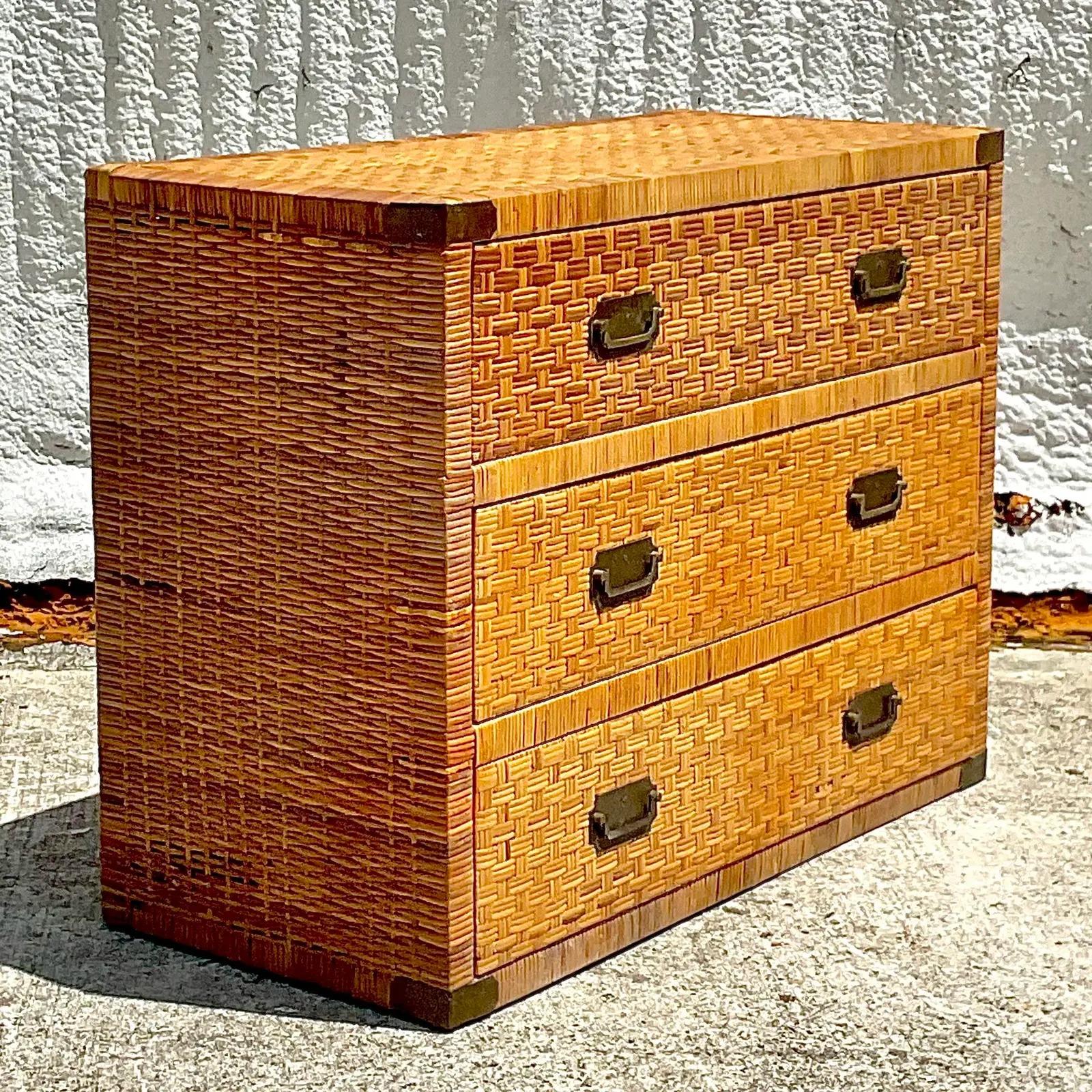 Late 20th Century Vintage Coastal Woven Rattan Chest of Drawers 3