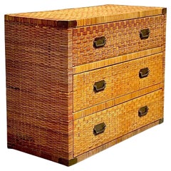 Late 20th Century Vintage Coastal Woven Rattan Chest of Drawers