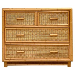 Late 20th Century Vintage Coastal Woven Rattan Chest of Drawers