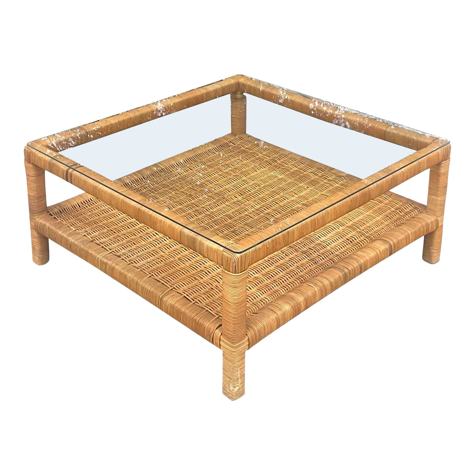 Late 20th Century Vintage Coastal Woven Rattan Coffee Table