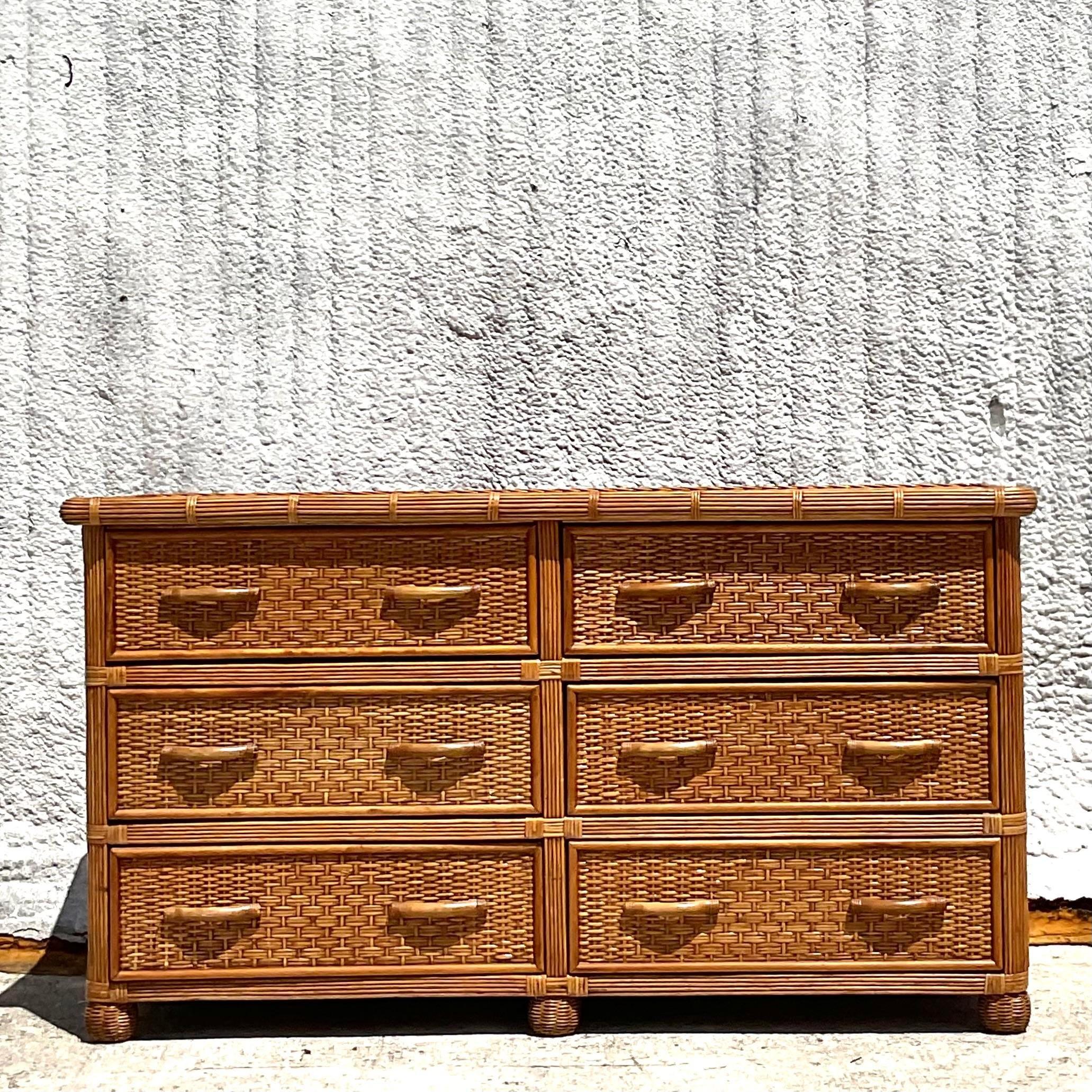 Philippine Late 20th Century Vintage Coastal Woven Rattan Dresser For Sale