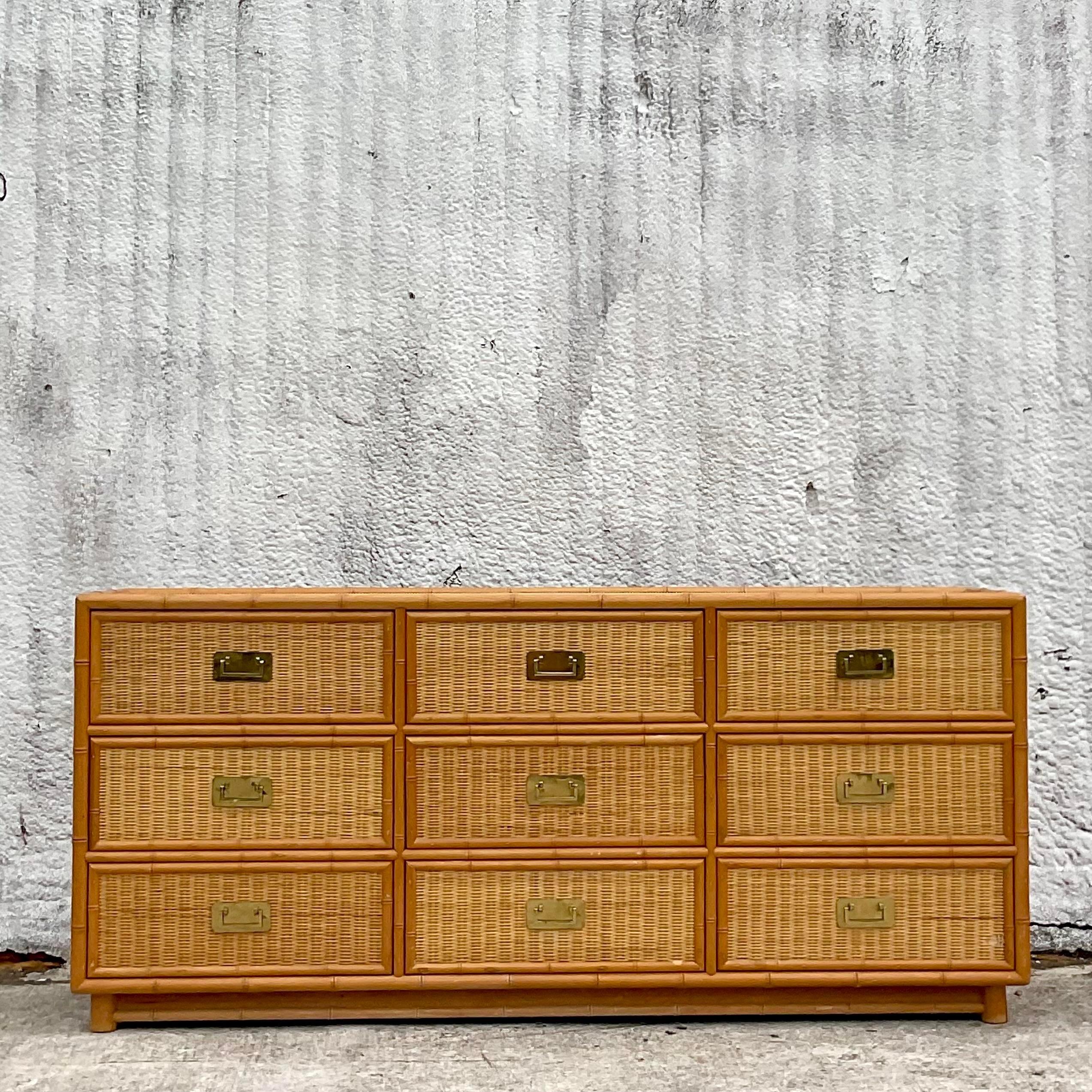 Late 20th Century Vintage Coastal Woven Rattan Dresser In Good Condition For Sale In west palm beach, FL