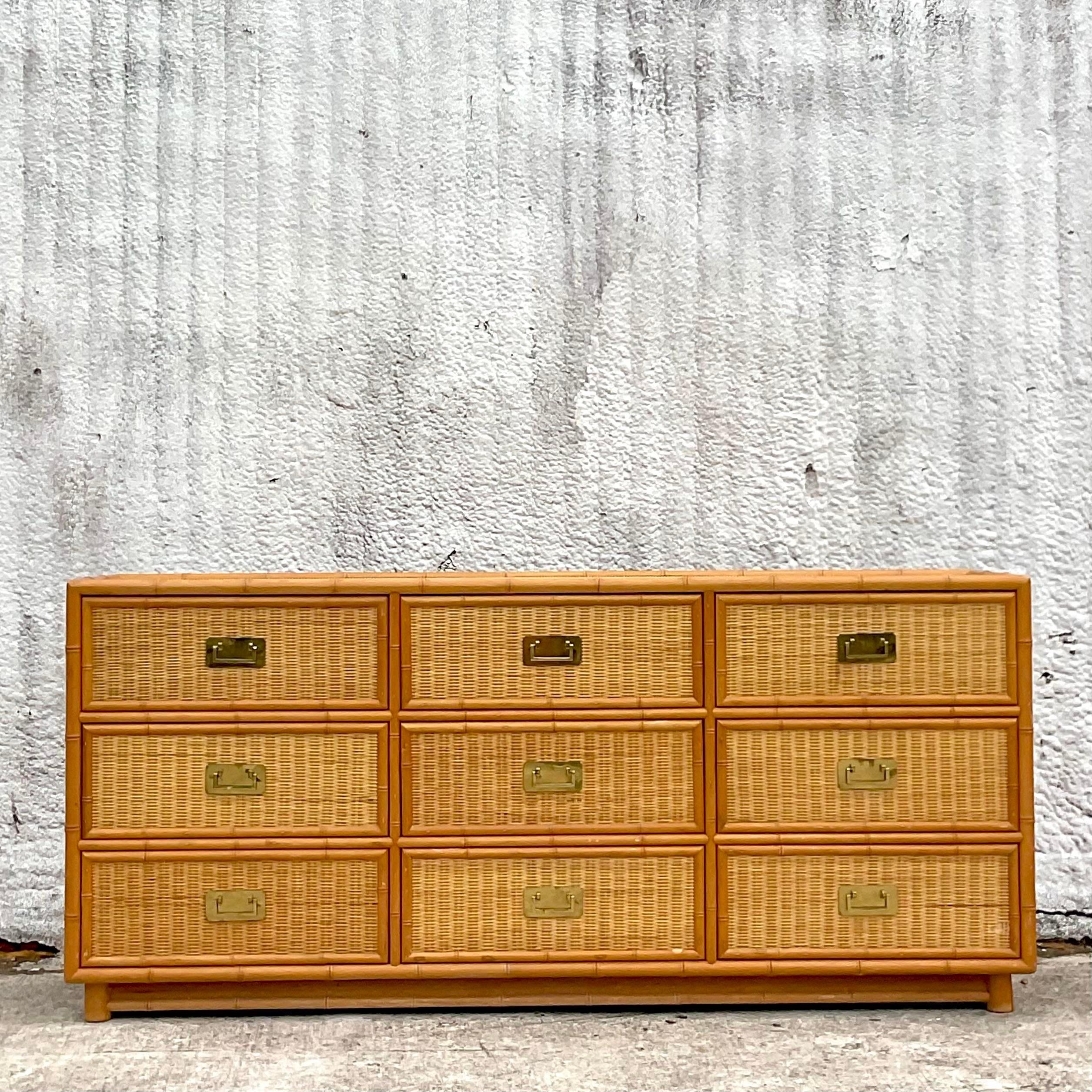 Late 20th Century Vintage Coastal Woven Rattan Dresser For Sale 2