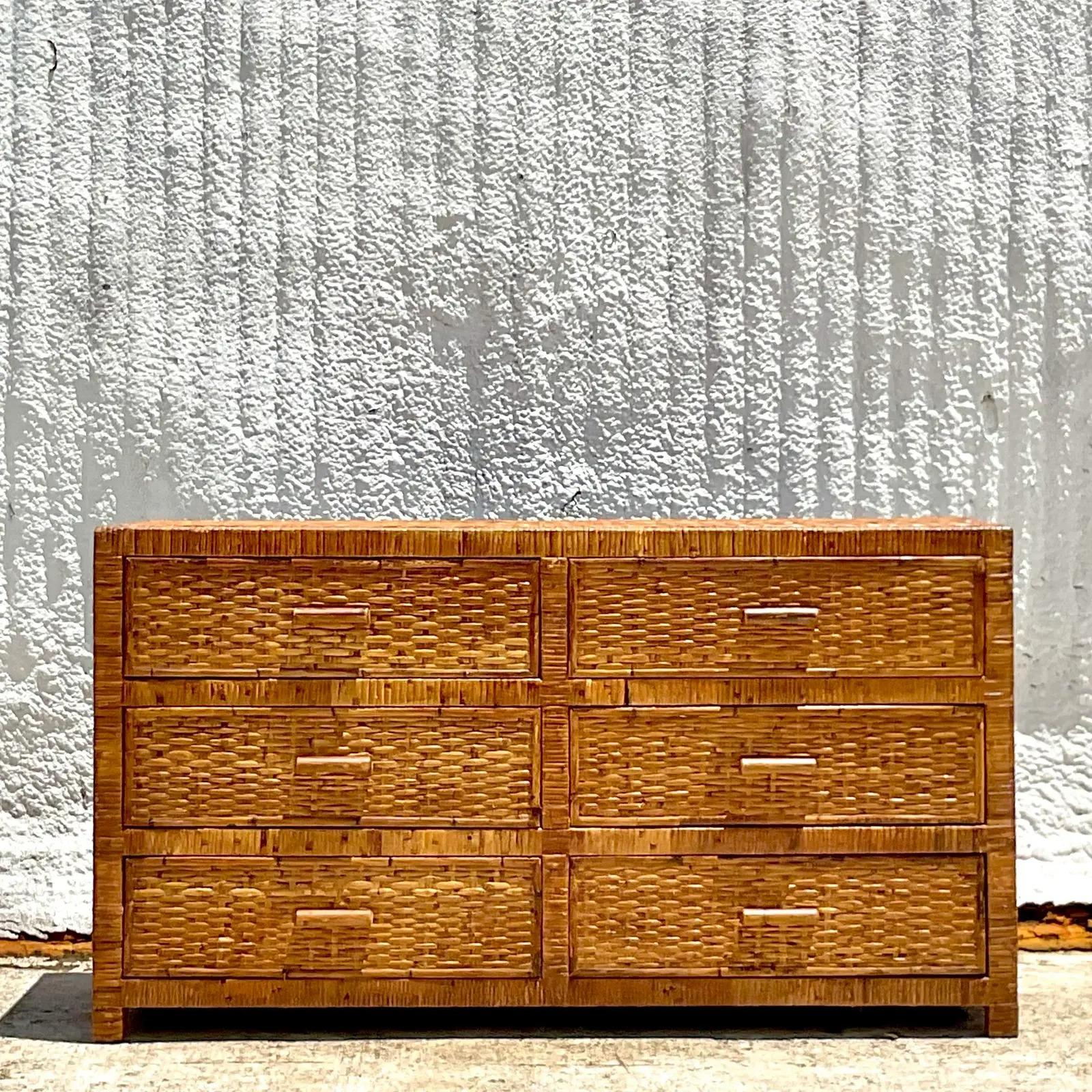 Late 20th Century Vintage Coastal Woven Rattan Dresser In Good Condition In west palm beach, FL