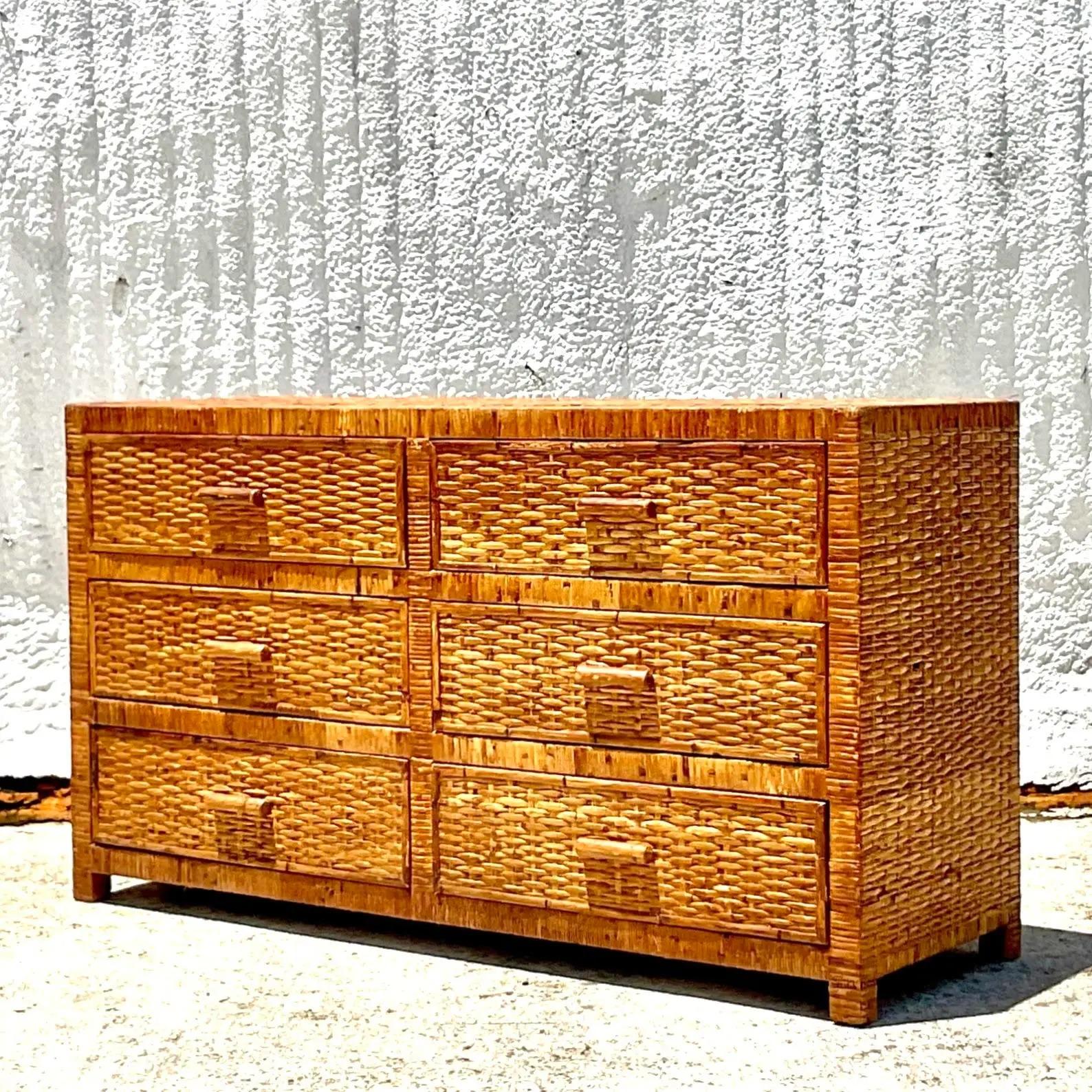 Late 20th Century Vintage Coastal Woven Rattan Dresser 2