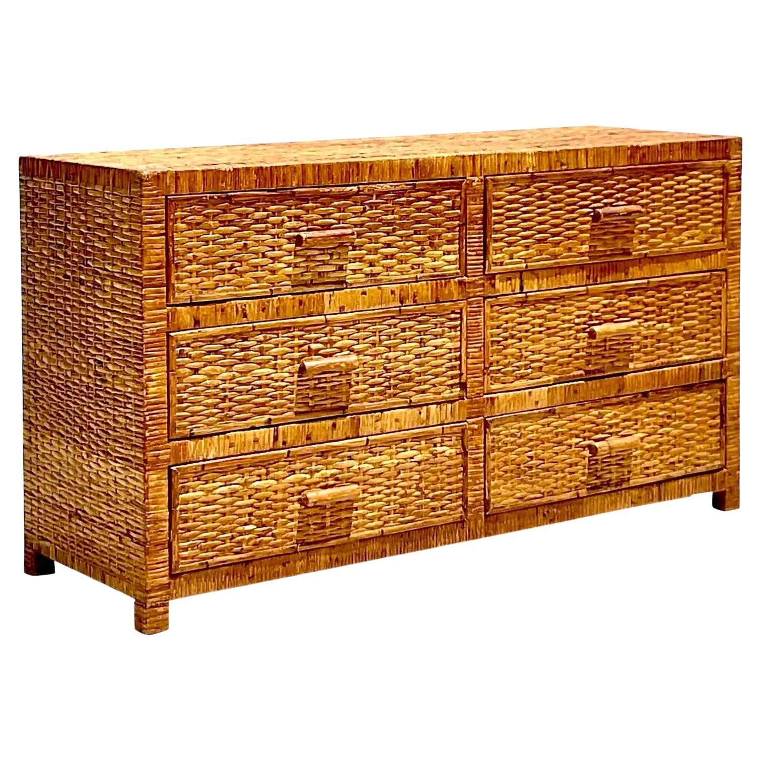 Late 20th Century Vintage Coastal Woven Rattan Dresser