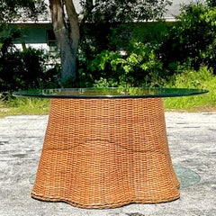 Late 20th Century Vintage Coastal Woven Rattan Ghost Center Hall Table