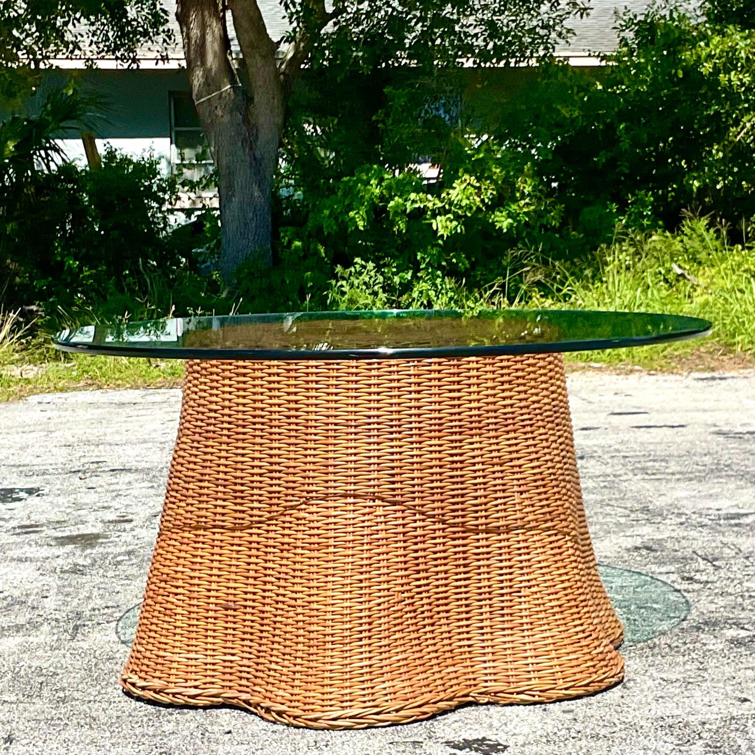 American Late 20th Century Vintage Coastal Woven Rattan Ghost Center Hall Table For Sale