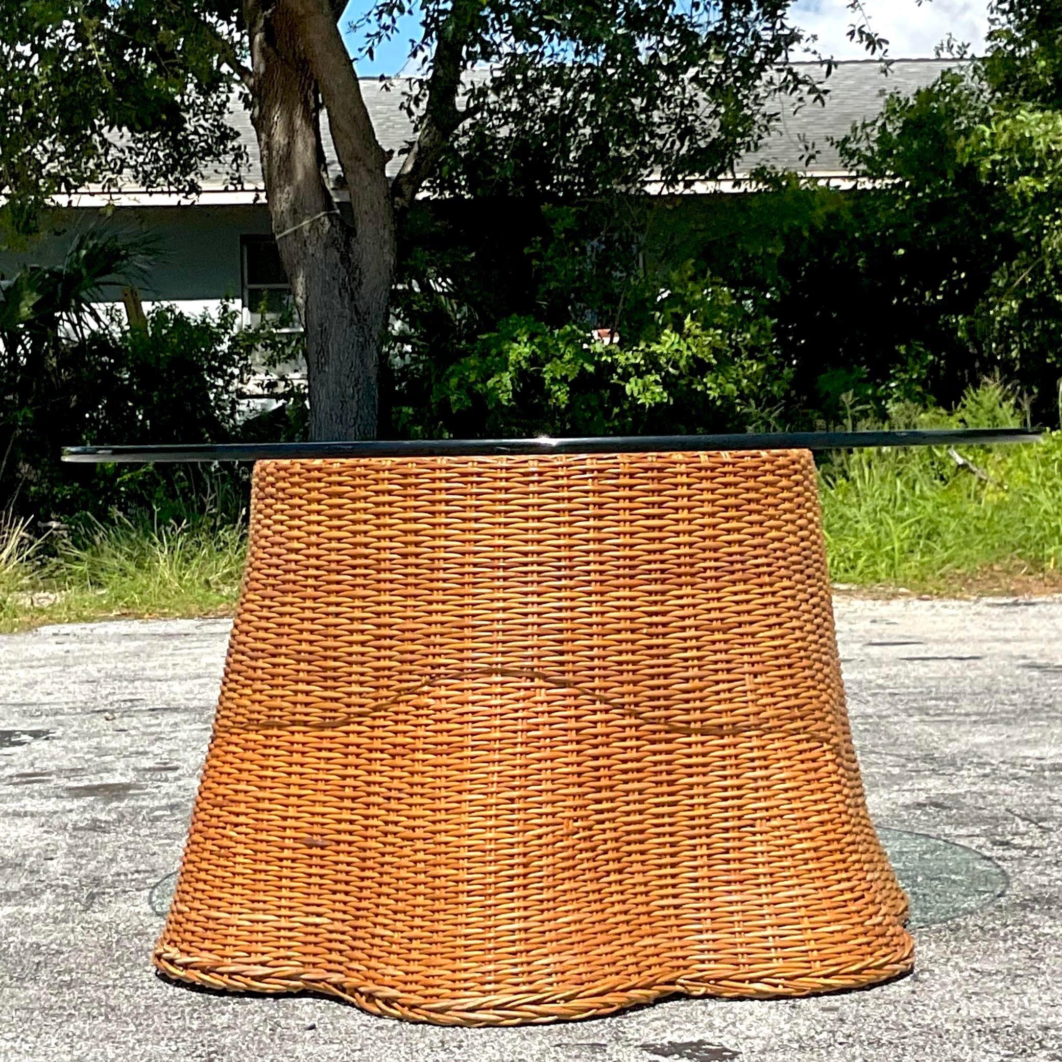 Late 20th Century Vintage Coastal Woven Rattan Ghost Center Hall Table For Sale 1