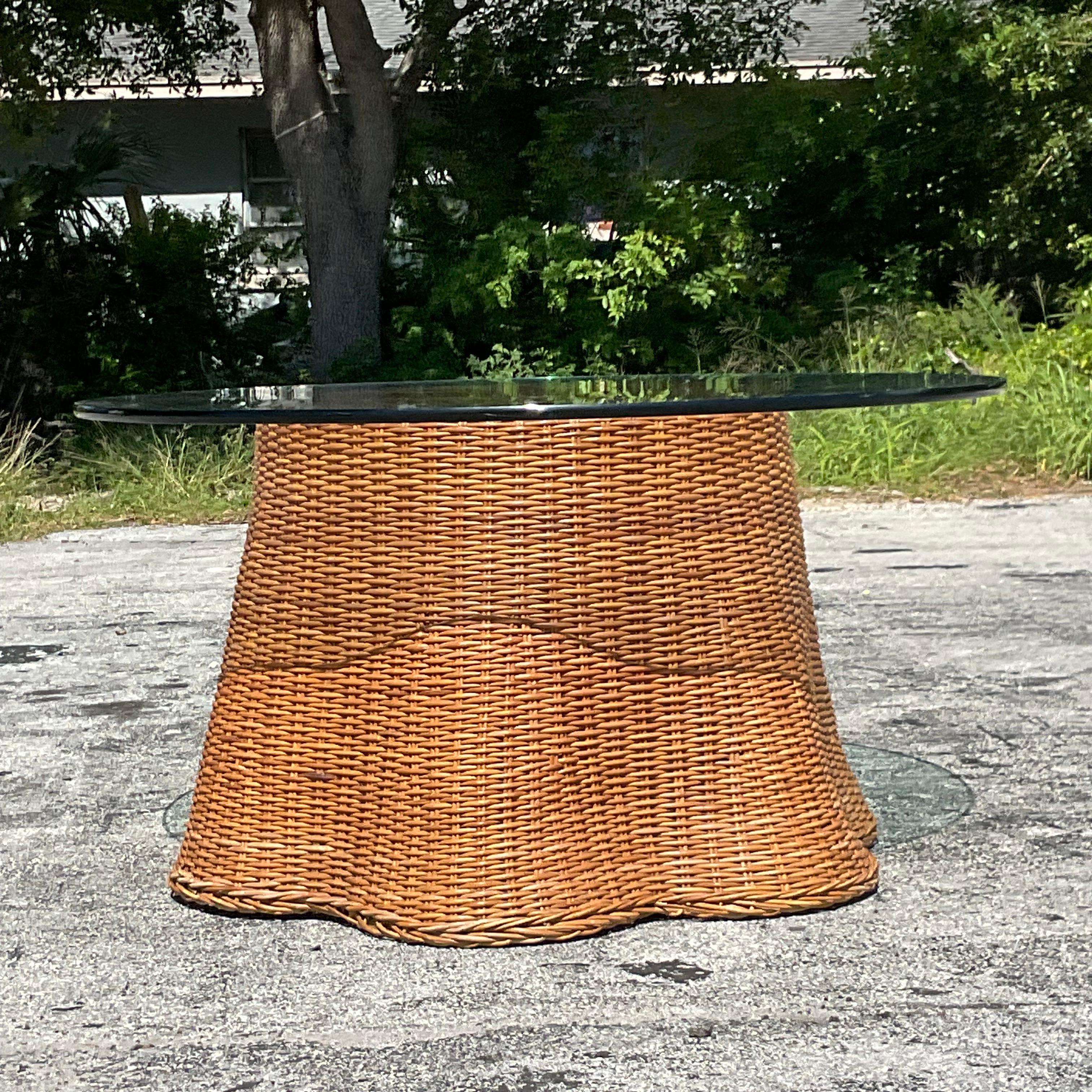 Late 20th Century Vintage Coastal Woven Rattan Ghost Center Hall Table For Sale 3
