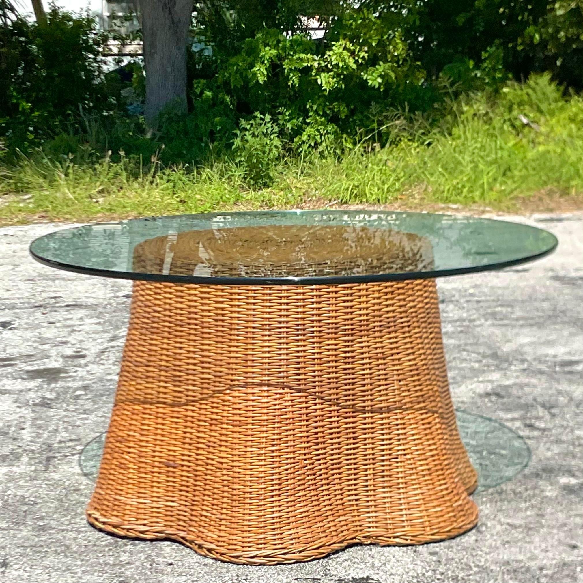 Late 20th Century Vintage Coastal Woven Rattan Ghost Center Hall Table For Sale 4