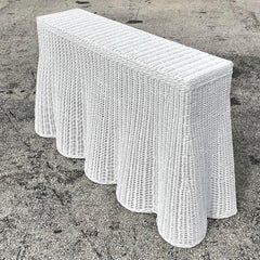 Late 20th Century Vintage Coastal Woven Rattan Ghost Console Table